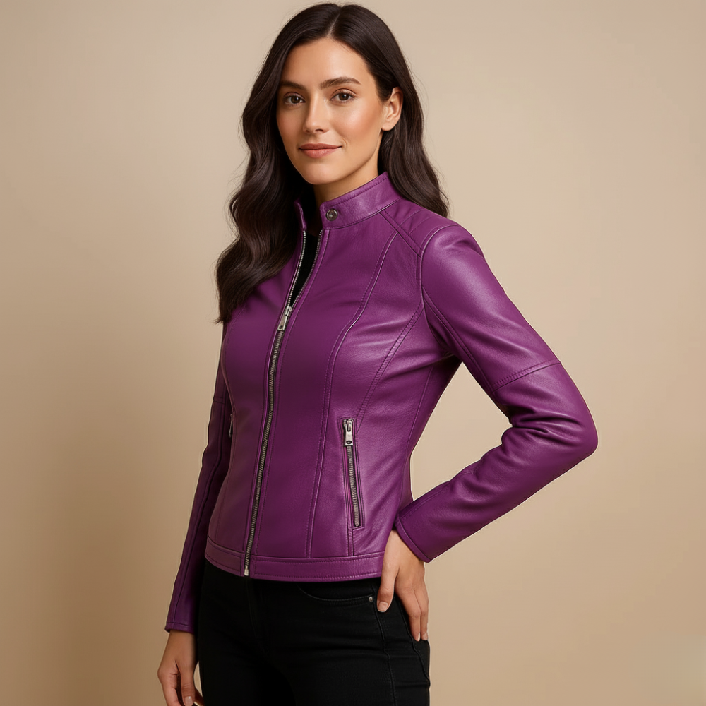 Fitted women's jacket made of imitation leather with zipper Fashion Grand
