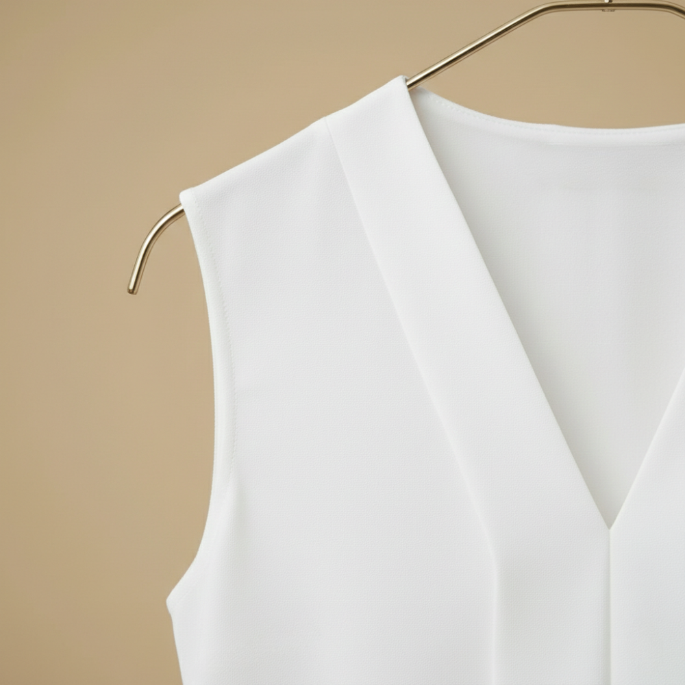 Women's simple pleated sleeveless v-neck blouse Fashion Grand