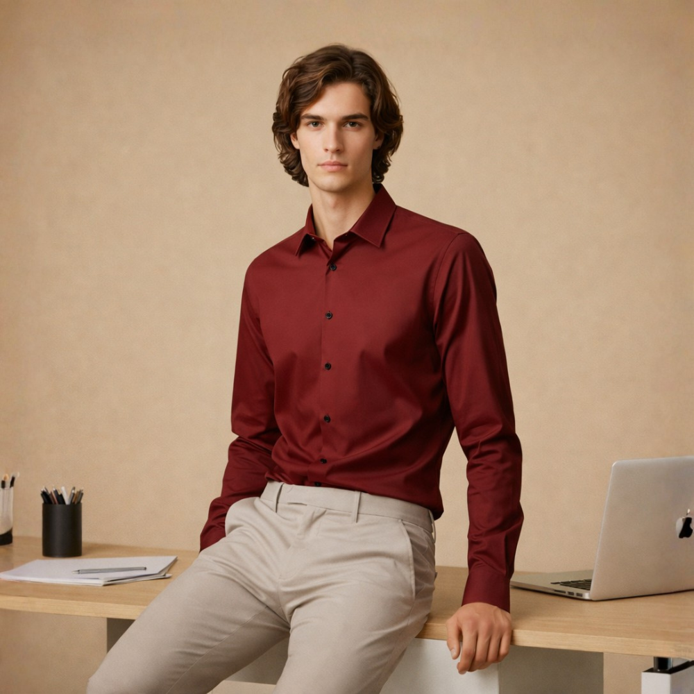 Men's long sleeve button-down wrinkle-free shirt Fashion Grand