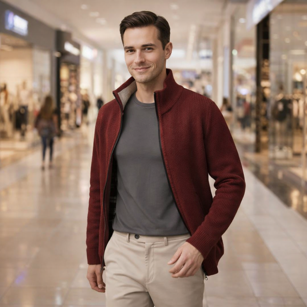 Men's full zip up high collar knit jumper Fashion Grand