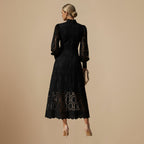 Elegant Lace Maxi Dress with Puff Sleeves Fashion Grand