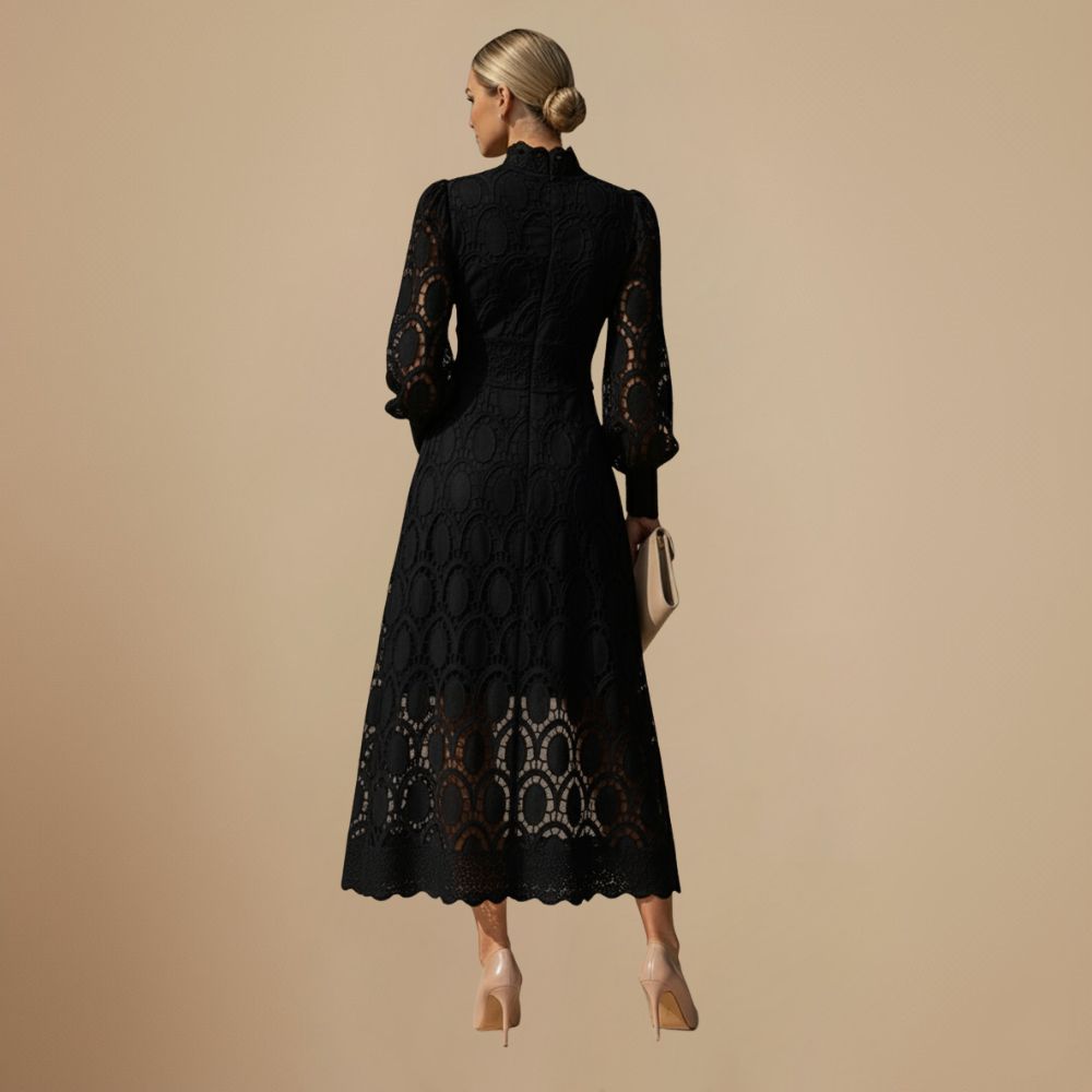 Elegant Lace Maxi Dress with Puff Sleeves Fashion Grand