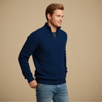Men's Ribbed Knit Quarter Zip Long Sleeve Pullover Fashion Grand