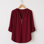Women’s zipped v-neck loose fit casual blouse Fashion Grand