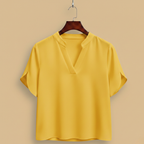 Women's v-neck short sleeve stand-up collar blouse Fashion Grand