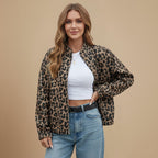Leopard Print Stand Collar Outerwear Jacket Fashion Grand