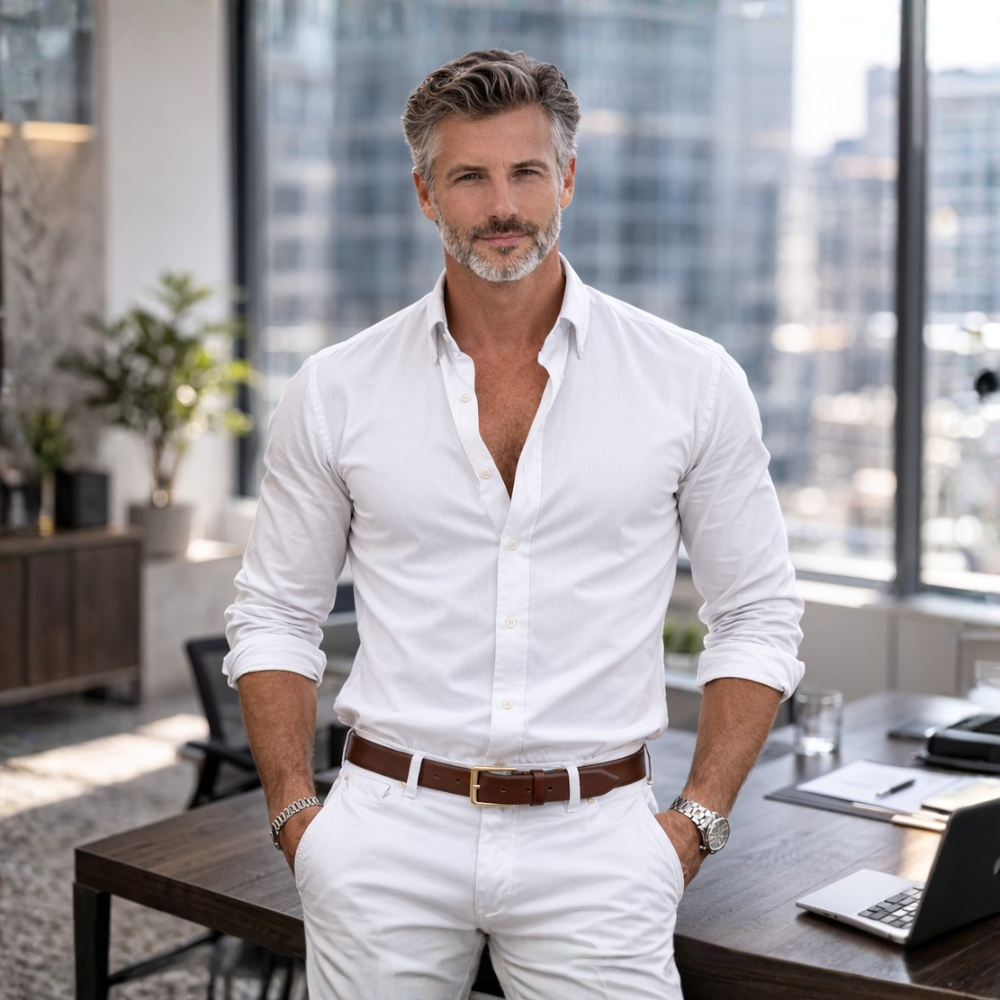 Men's modern slim fit long sleeve shirt with button front closure Fashion Grand