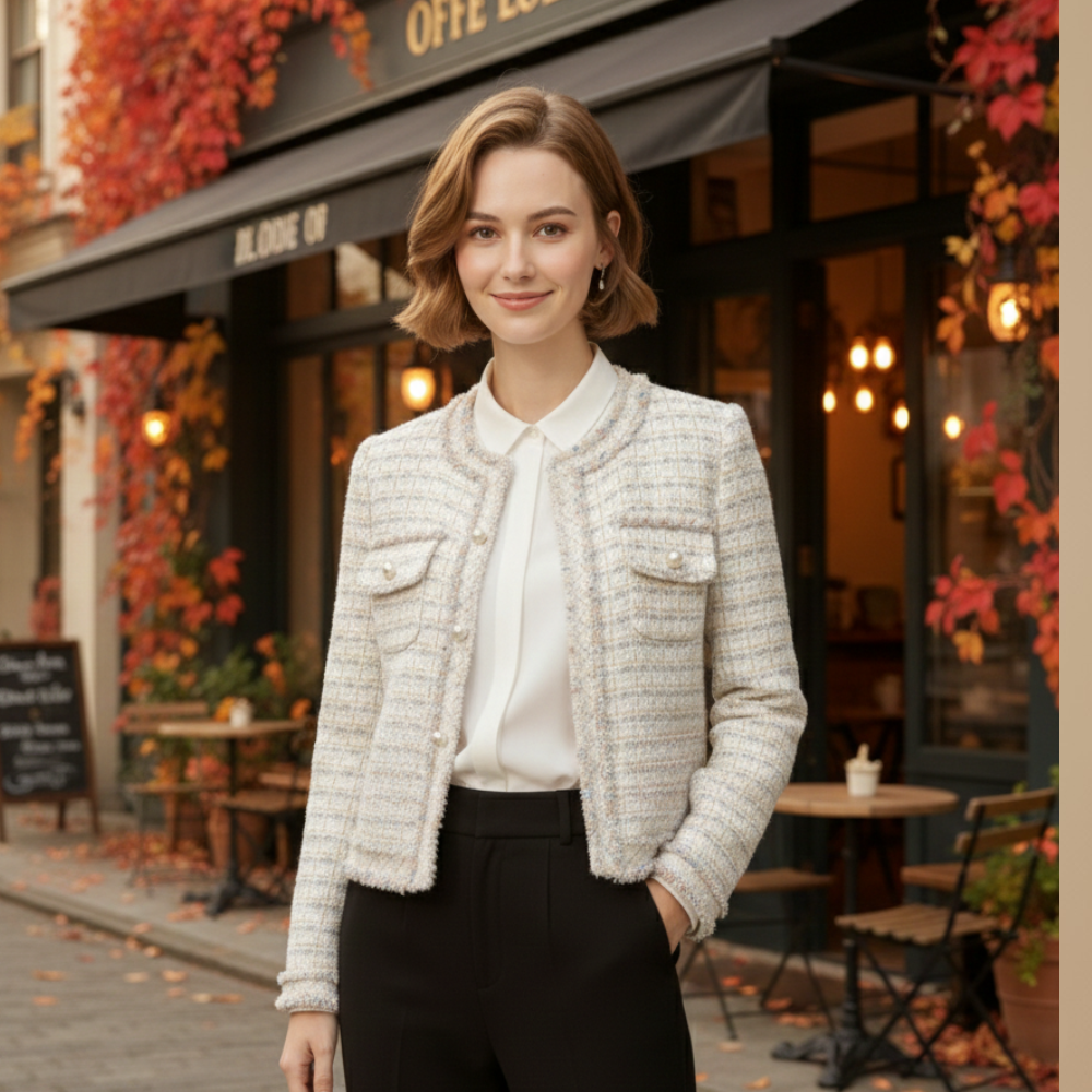 Women’s elegant tweed long sleeve coat Fashion Grand