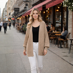 Women's chunky knit balloon sleeve open cardigan Fashion Grand