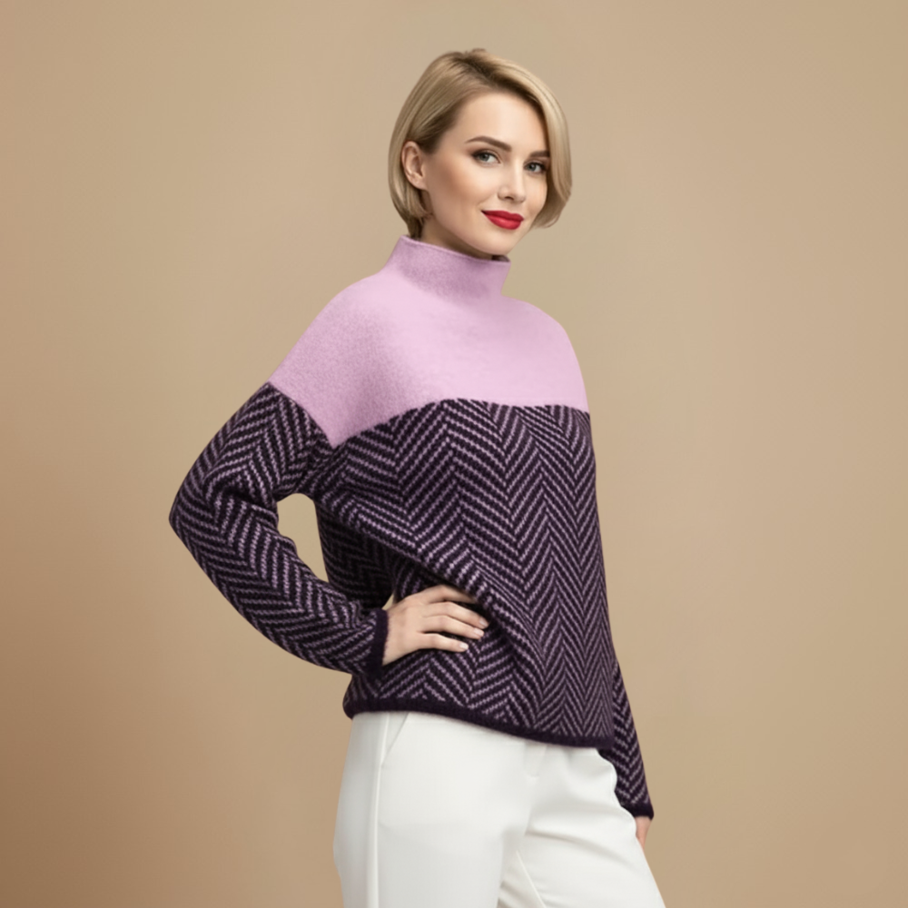 Stylish High Neck Colour Block Warm Jumper Fashion Grand