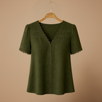 Women's summer lace trim v-neck blouse Fashion Grand