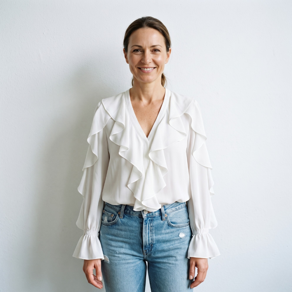 Women’s ruffle v-neck long sleeve blouse Fashion Grand