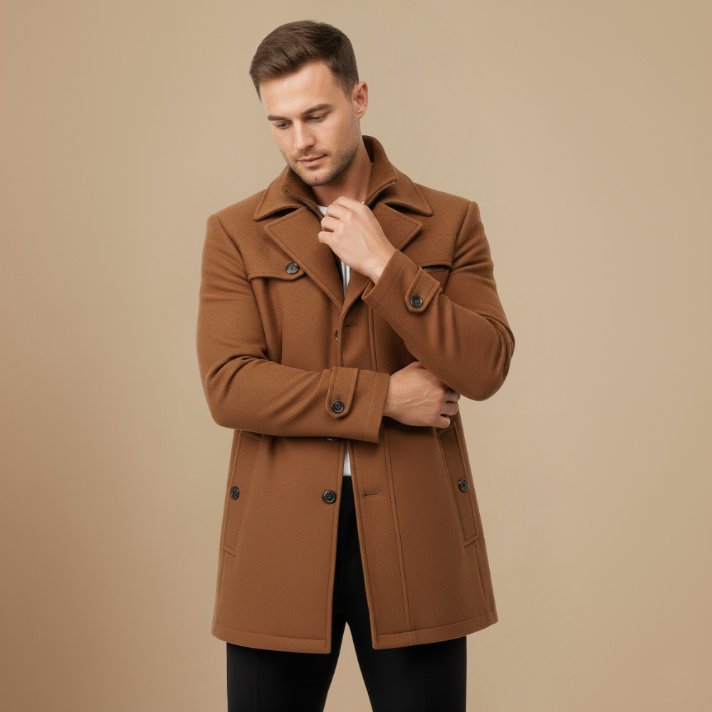 Tailored High Collar Wool Blend Winter Coat for Men Fashion Grand