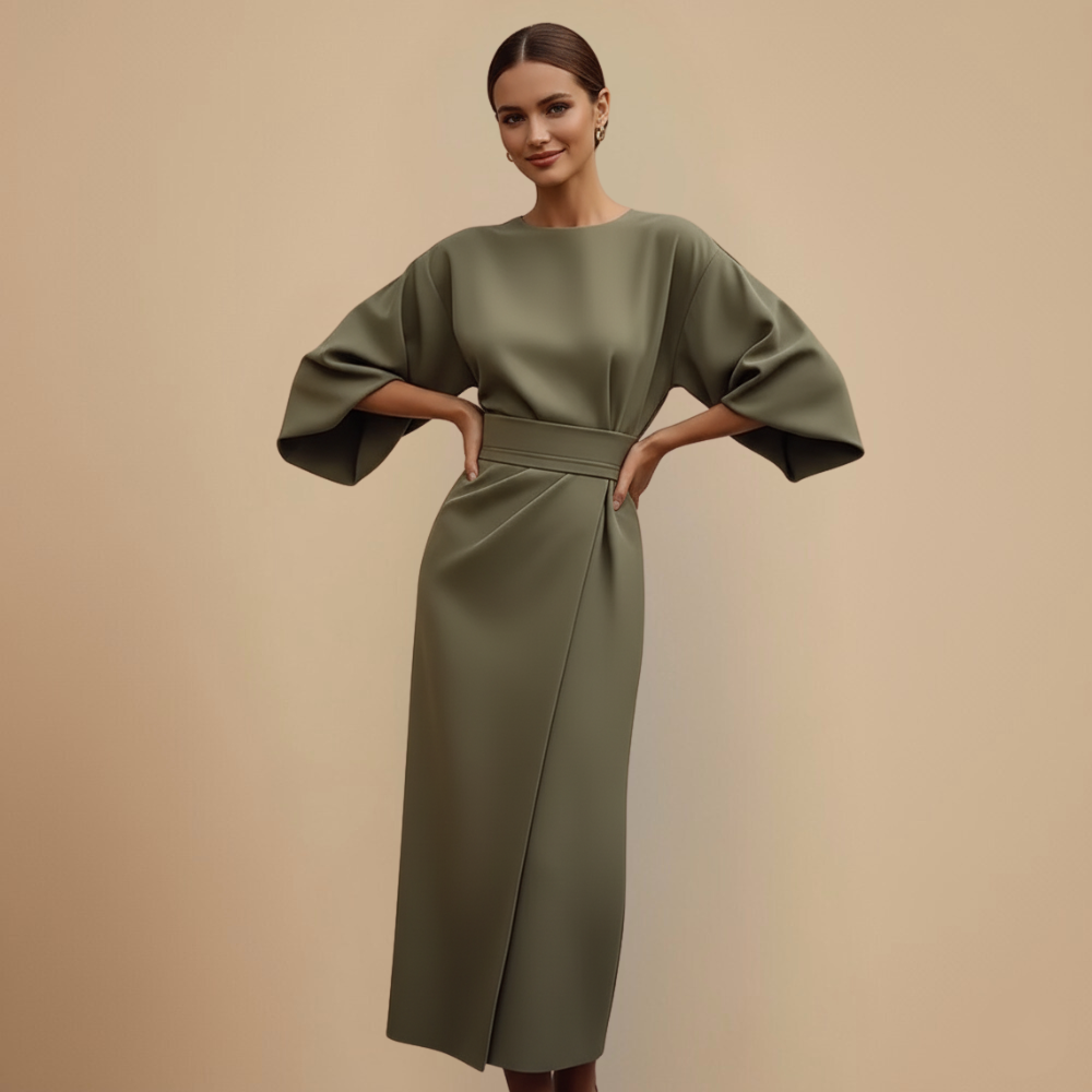 Elegant Minimalist Batwing Sleeve Round Neck Dress Fashion Grand