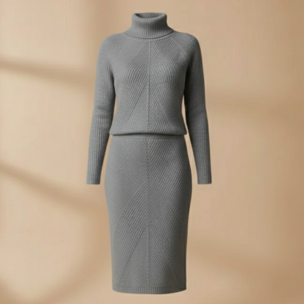 Women's high collar knitted sweater and skirt set Fashion Grand