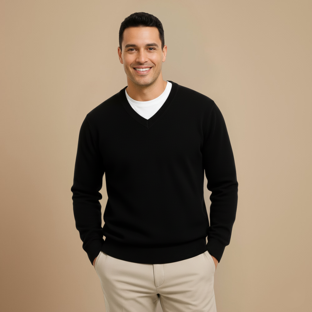 Men V-Neck Cotton Knit Sweater Fashion Grand