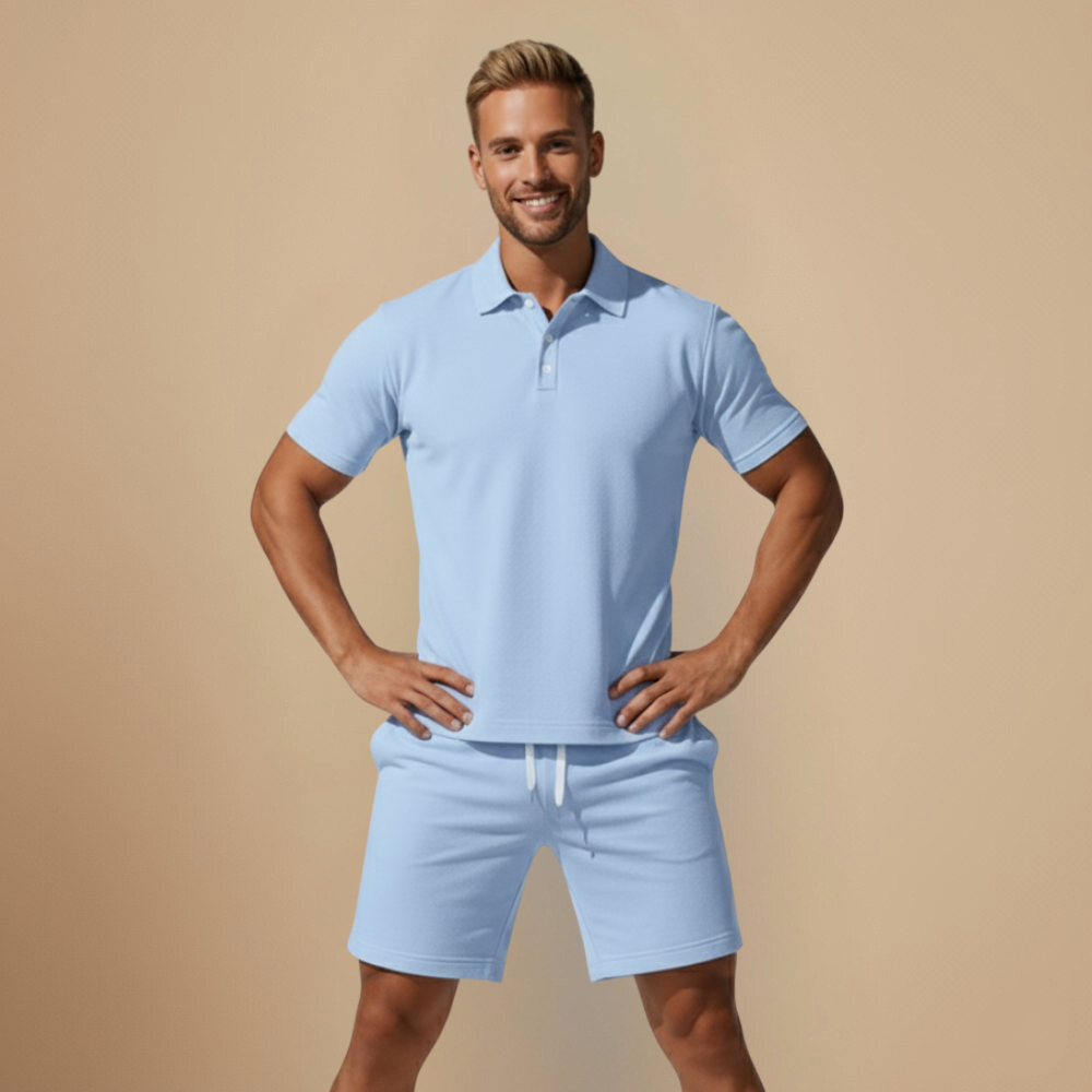 Men Summer Knit Polo Shorts Two Piece Set Fashion Grand