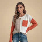 Cute Patchwork Cable Knit Casual Sweater for Women Fashion Grand