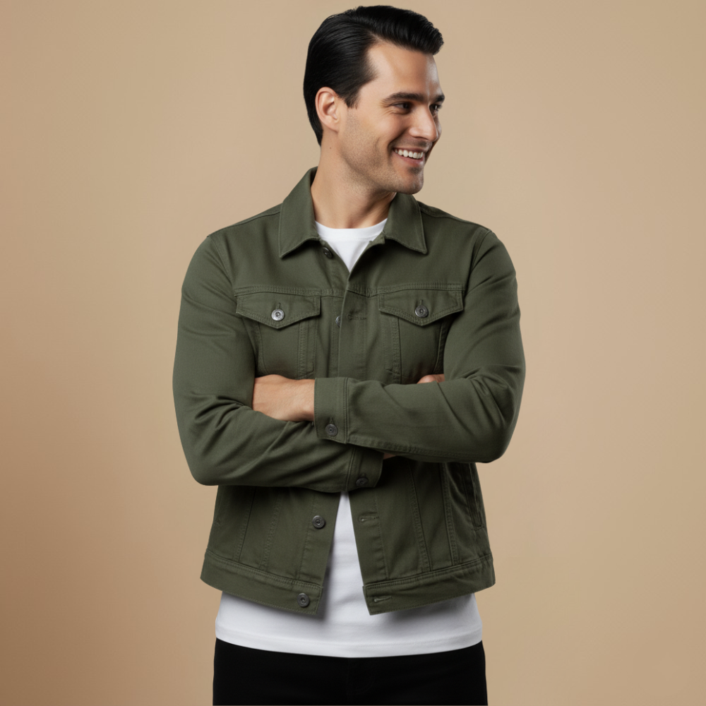 Men's Casual Black Solid Denim Jacket Fashion Grand