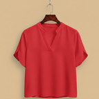 Women's v-neck short sleeve stand-up collar blouse Fashion Grand