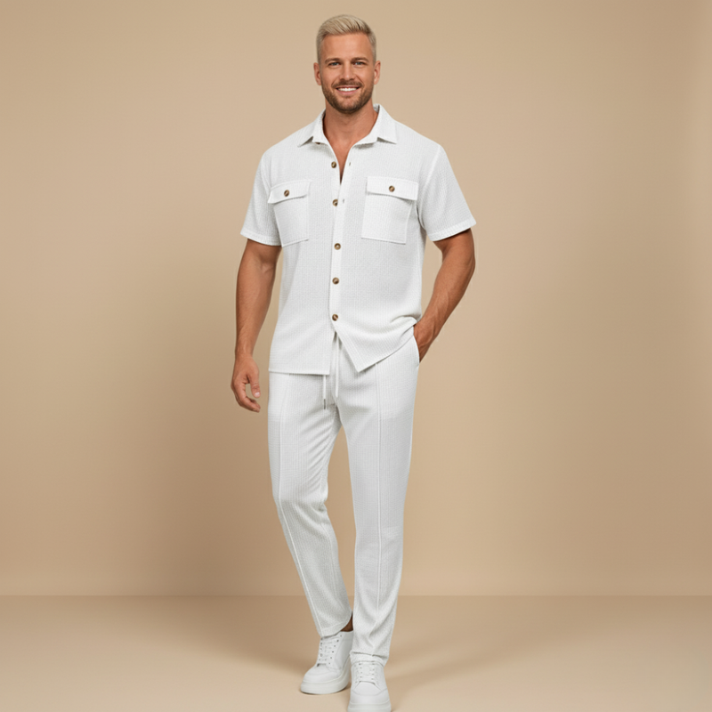 Casual Shirt Trousers Matching Two Piece Set for Men Fashion Grand