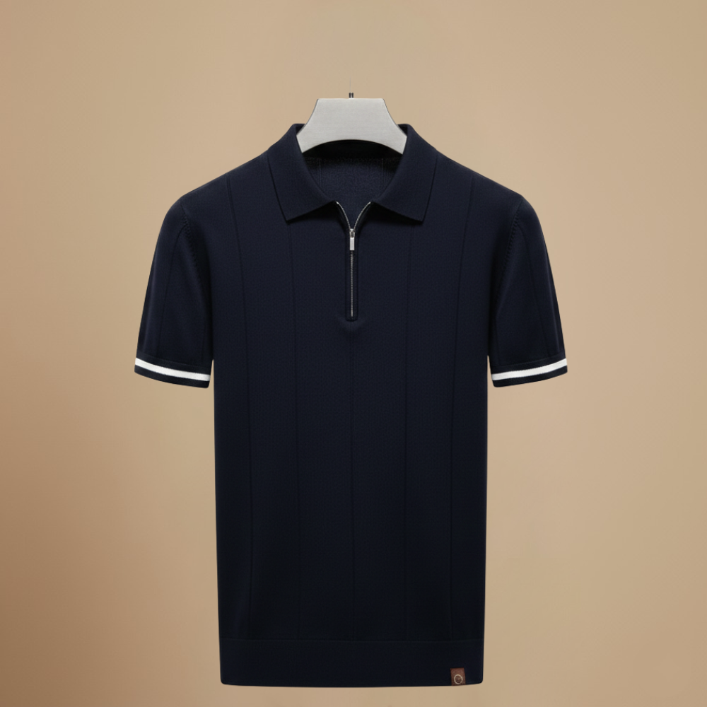 Men's quarter zip-up slim fit solid polo shirt Fashion Grand