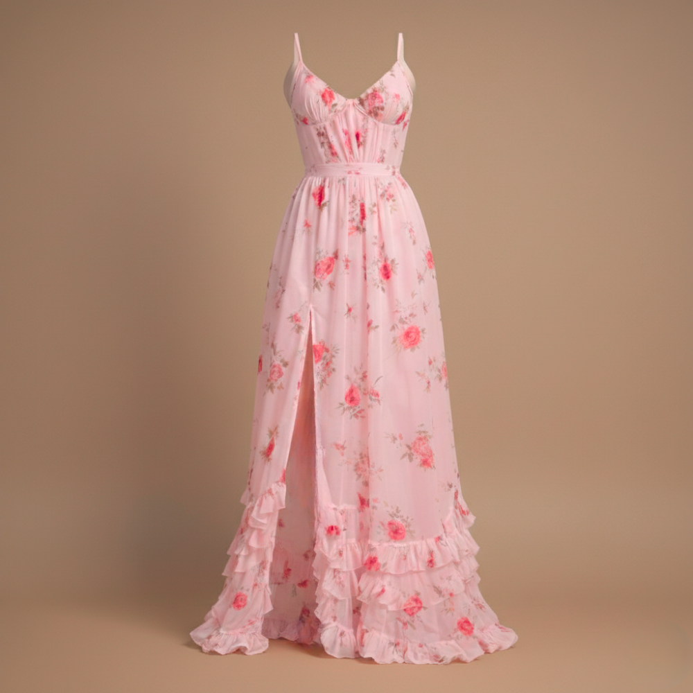 Women’s floral lace trim sleeveless  maxi dress Fashion Grand