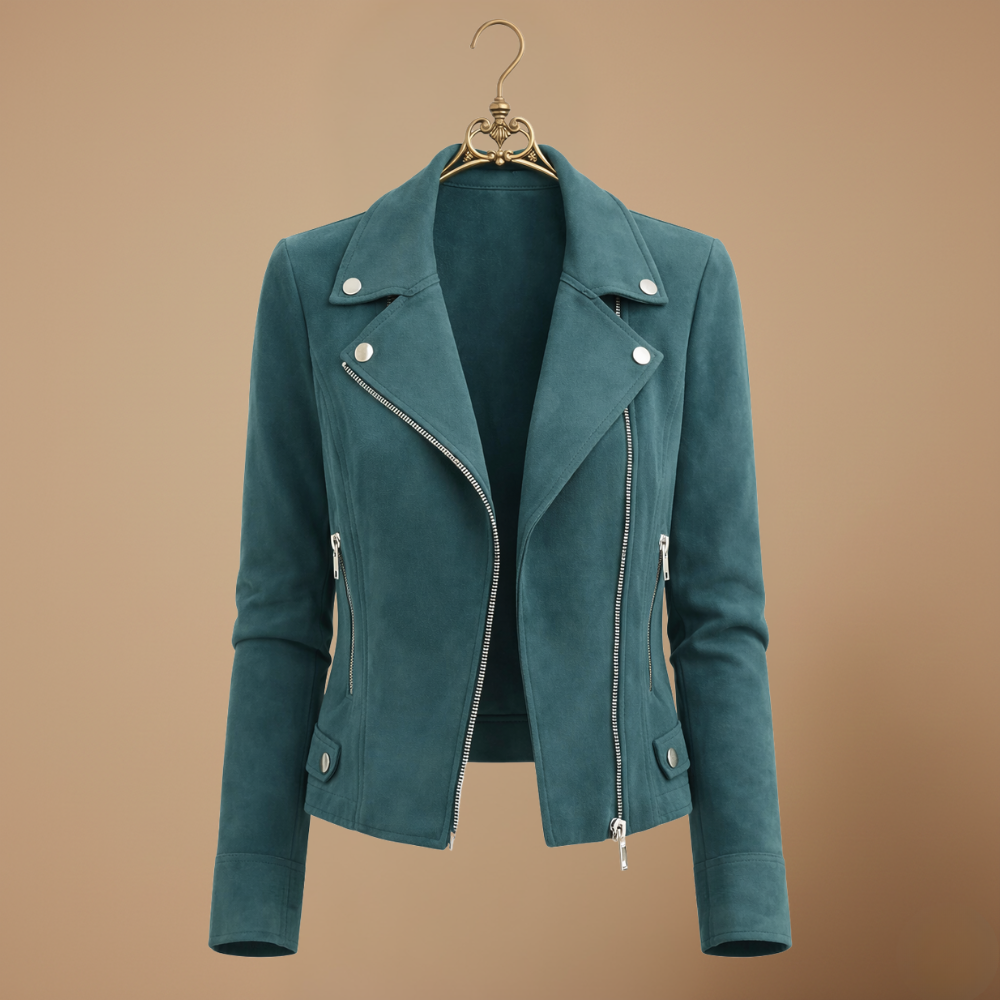 Women’s slim fit asymmetrical zip-up biker jacket Fashion Grand