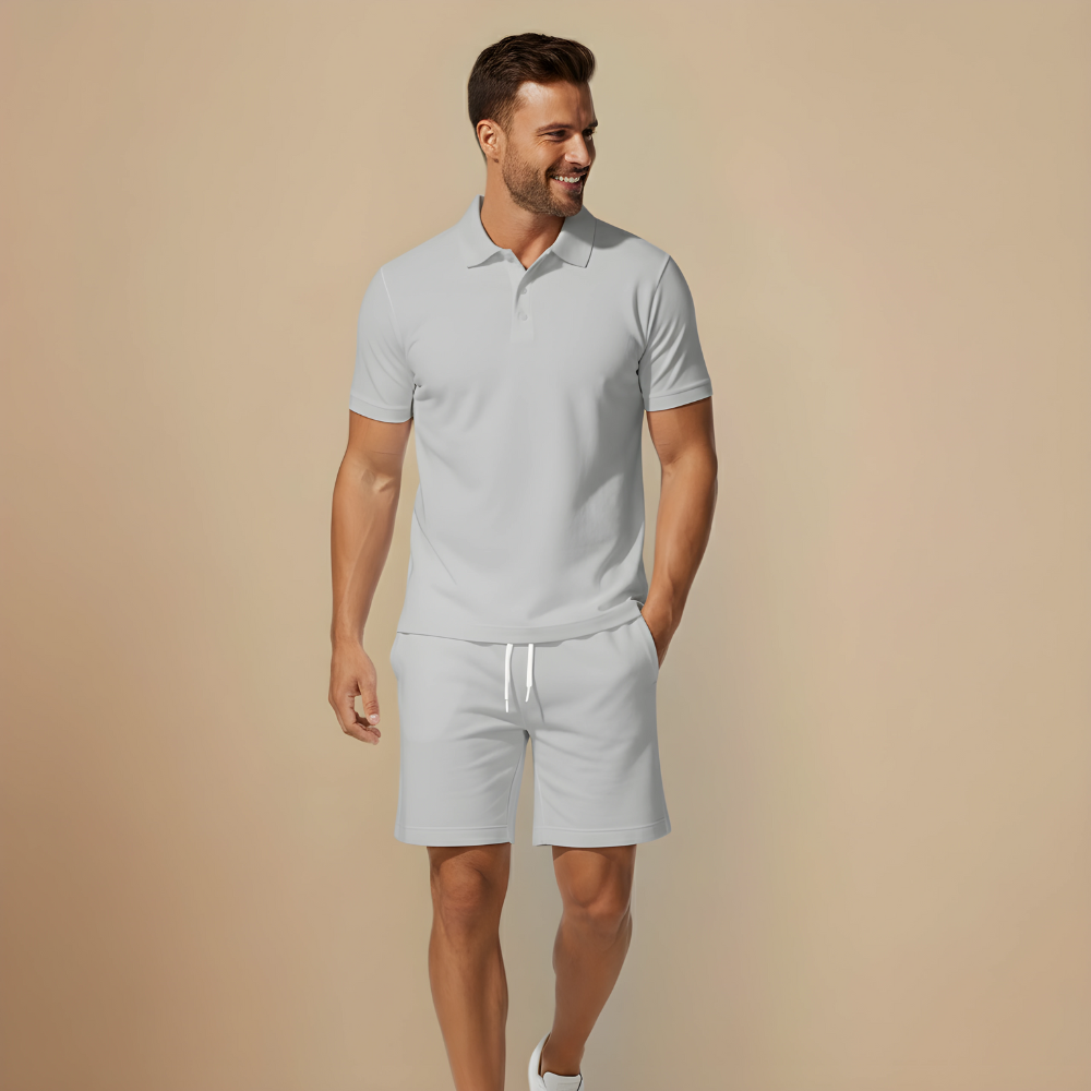 Men Summer Knit Polo Shorts Two Piece Set Fashion Grand