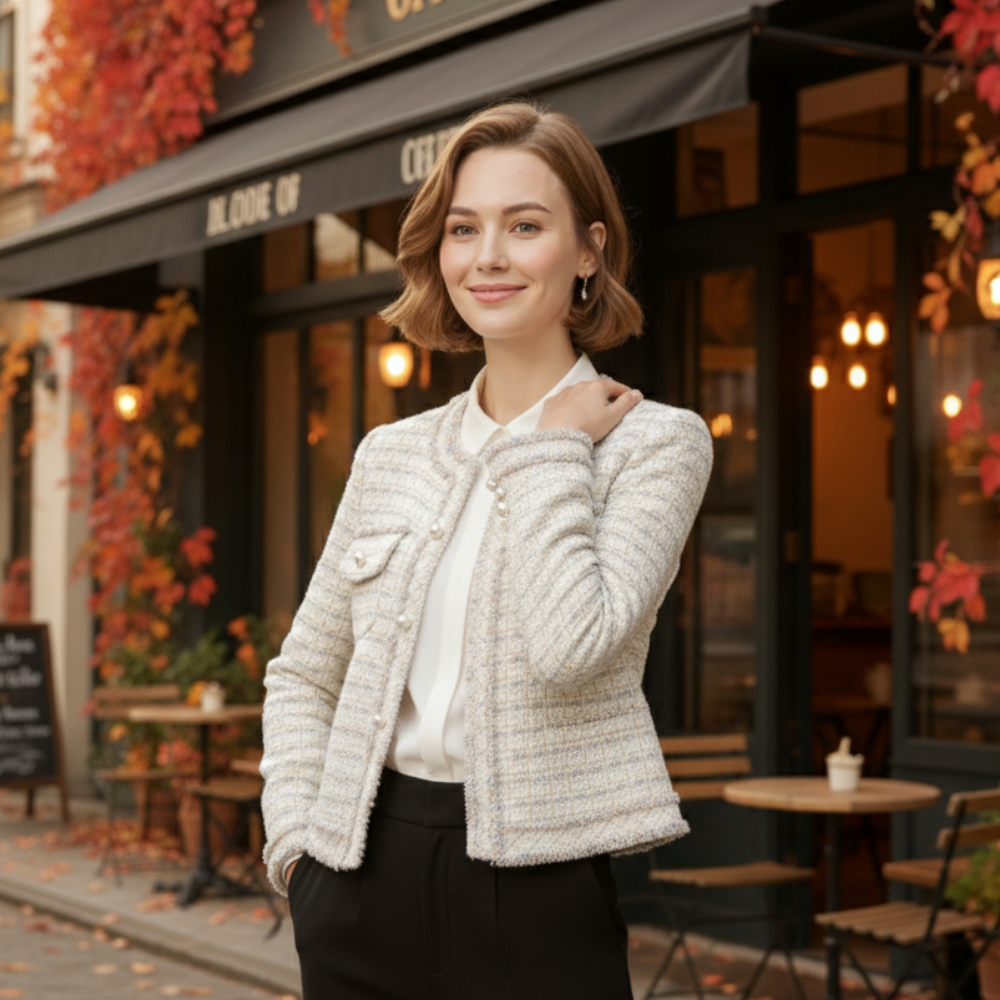 Women’s elegant tweed long sleeve coat Fashion Grand