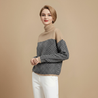 Stylish High Neck Colour Block Warm Jumper Fashion Grand