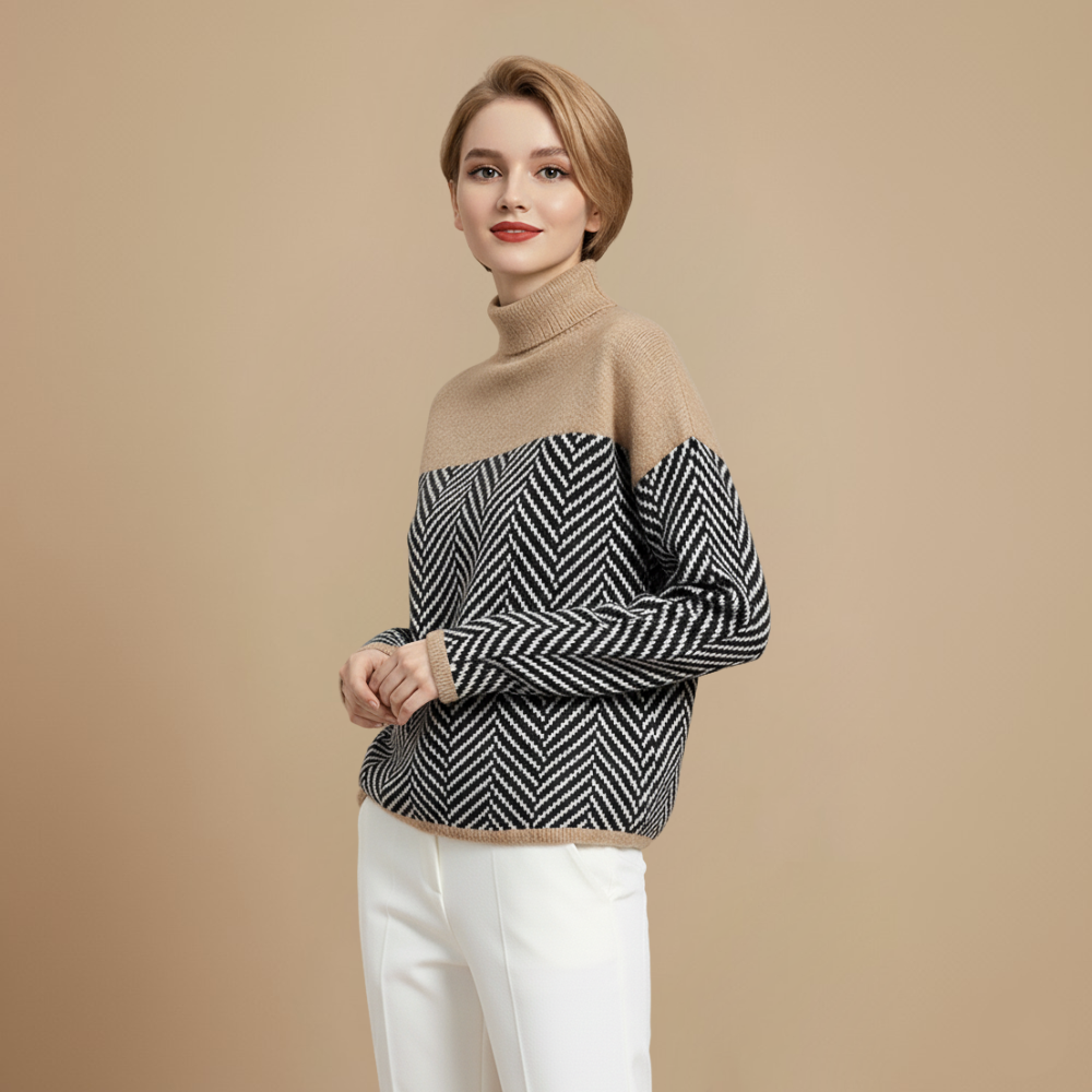Stylish High Neck Colour Block Warm Jumper Fashion Grand