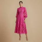 Elegant Lace Maxi Dress with Puff Sleeves Fashion Grand