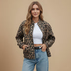 Leopard Print Stand Collar Outerwear Jacket Fashion Grand