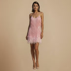 Women's Sequin Tassel Mini Dress Feather Accent Fashion Grand