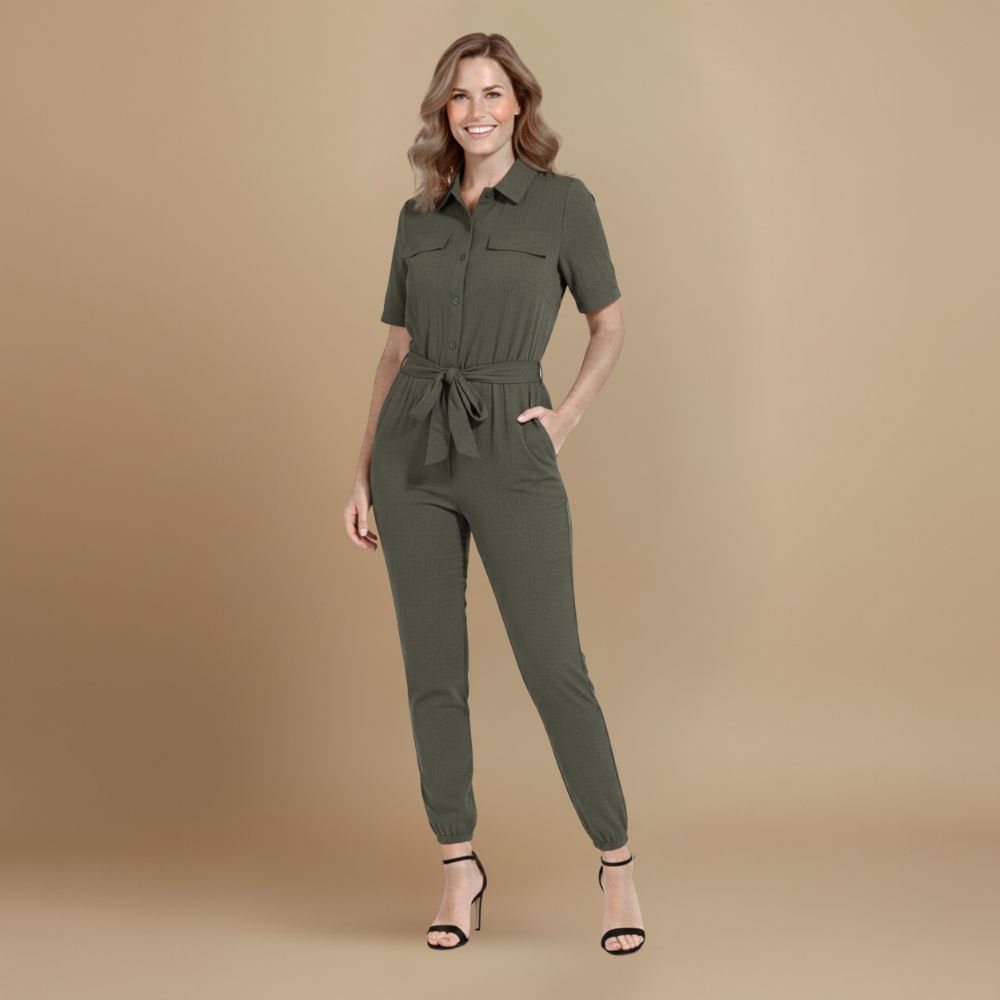 Women’s casual jumpsuit with button closure and waist tie Fashion Grand