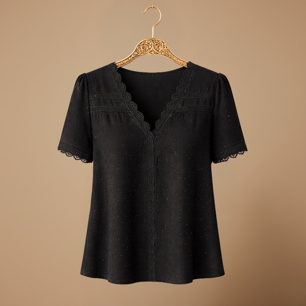 Women's summer lace trim v-neck blouse Fashion Grand