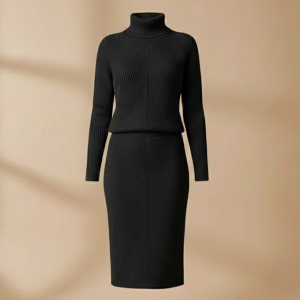 Women's high collar knitted sweater and skirt set Fashion Grand