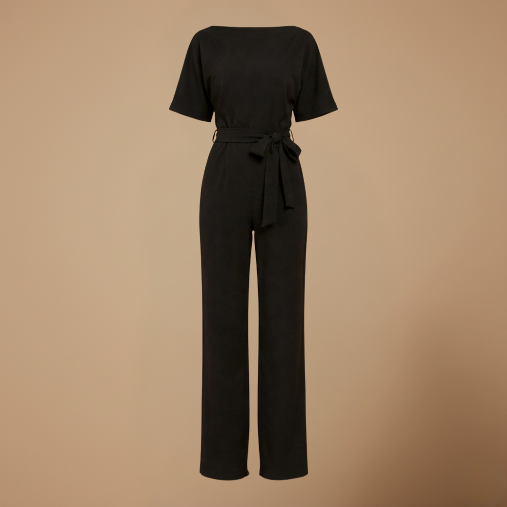 Women's casual relaxed fit wide leg jumpsuit with tie waist Fashion Grand