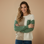 Cute Patchwork Cable Knit Casual Sweater for Women Fashion Grand