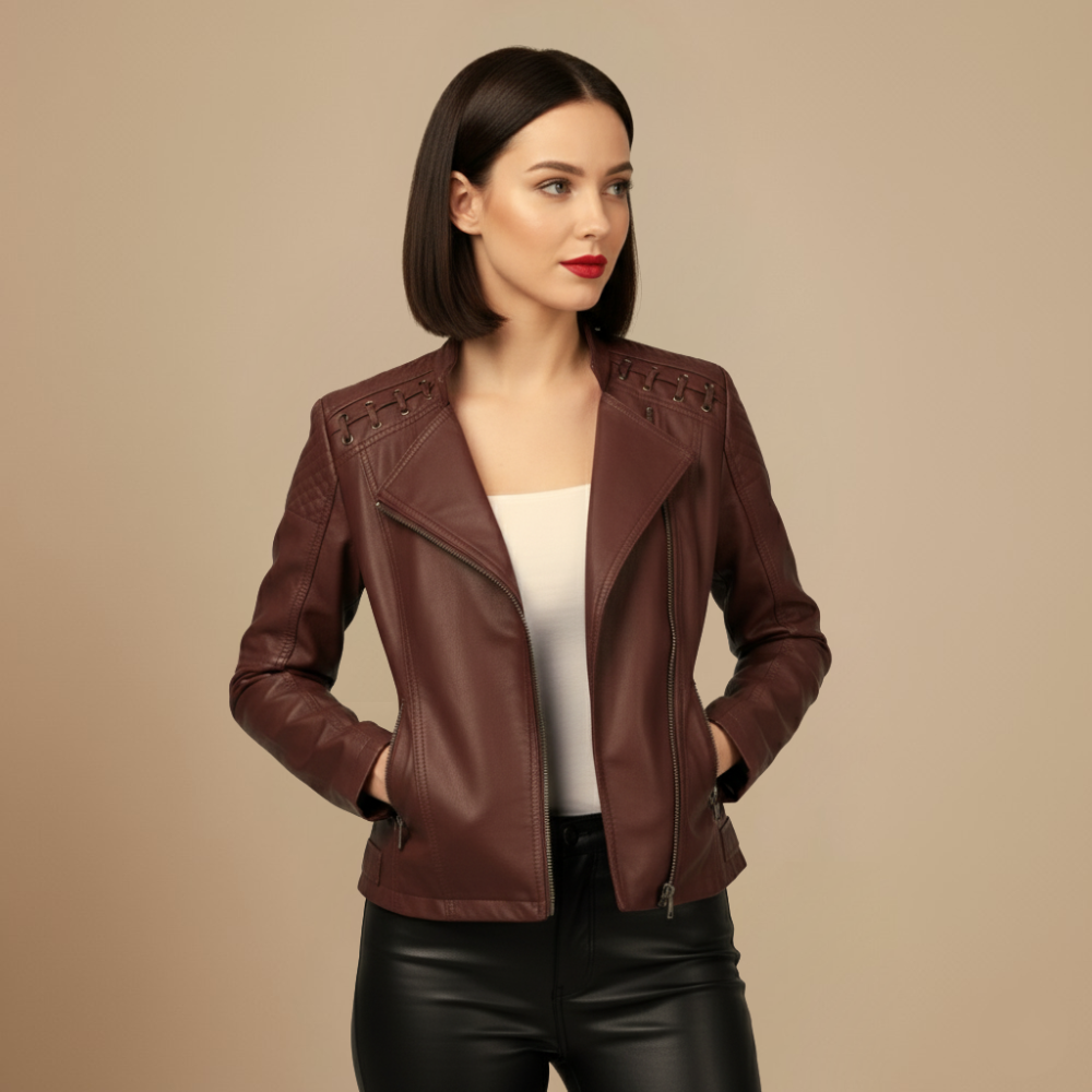Chic Cropped Zip-Up Biker Style Jacket Fashion Grand