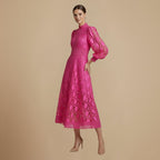Elegant Lace Maxi Dress with Puff Sleeves Fashion Grand