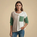 Cute Patchwork Cable Knit Casual Sweater for Women Fashion Grand