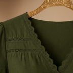 Women's summer lace trim v-neck blouse Fashion Grand