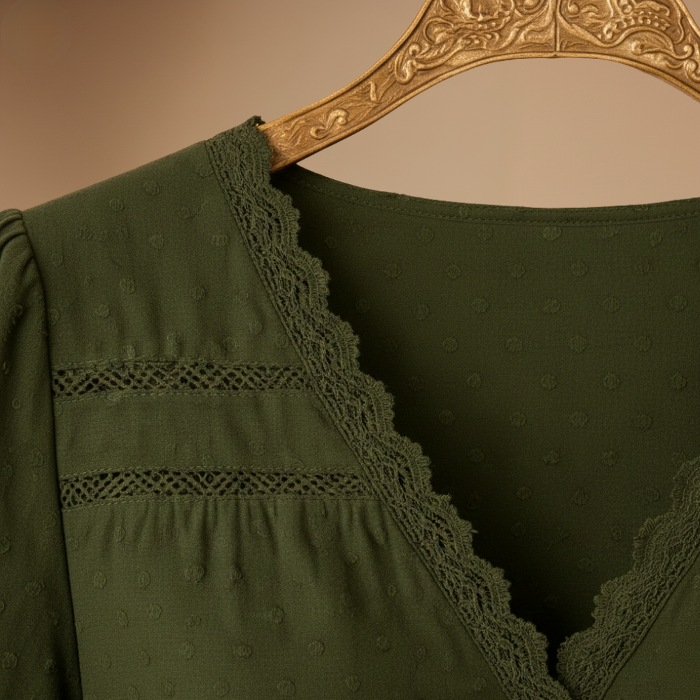 Women's summer lace trim v-neck blouse Fashion Grand