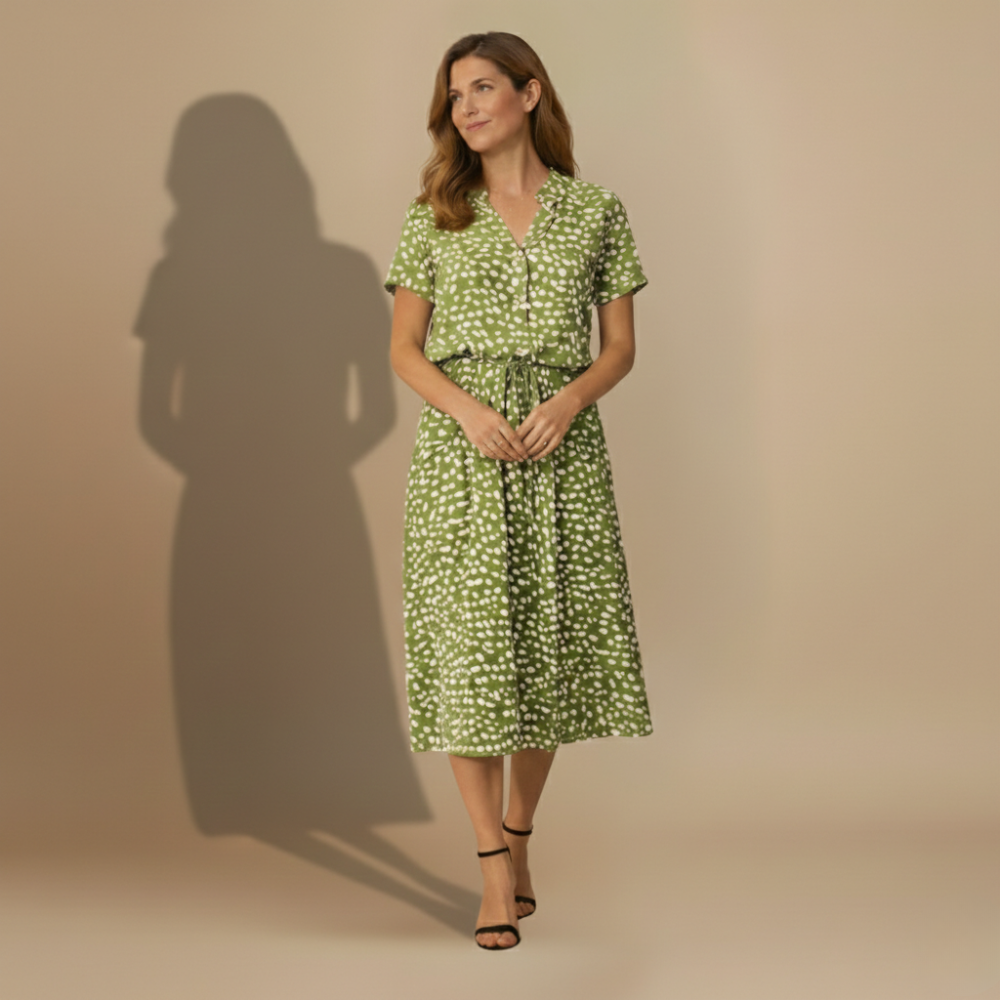Women’s short sleeve belted midi summer dress Fashion Grand