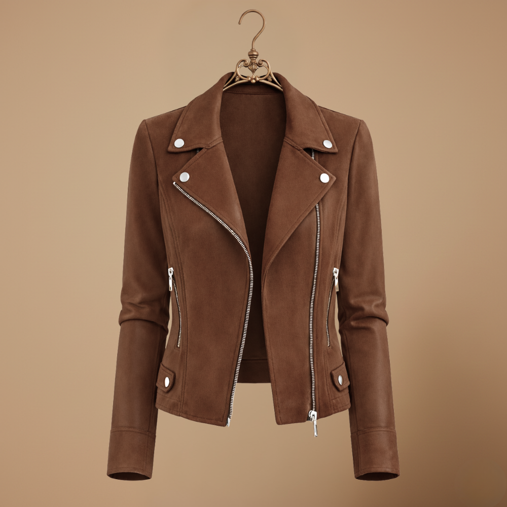 Women’s slim fit asymmetrical zip-up biker jacket Fashion Grand