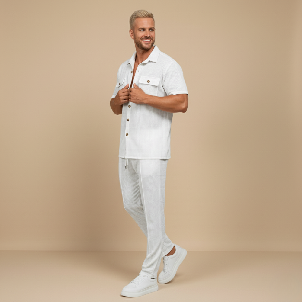 Casual Shirt Trousers Matching Two Piece Set for Men Fashion Grand