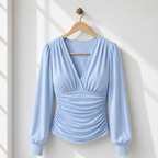 Women’s ruched v-neck long sleeve fitted top Fashion Grand