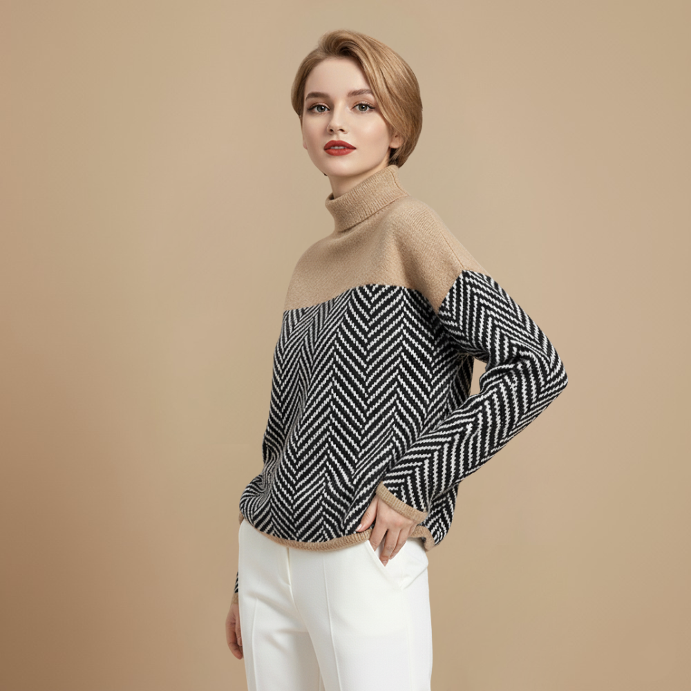 Stylish High Neck Colour Block Warm Jumper Fashion Grand